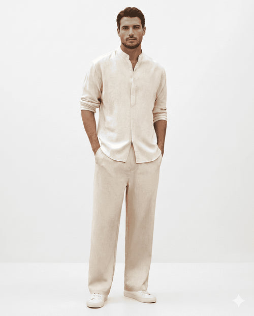 Men’s Casual Set – Henley Long Sleeve & Elastic Waist Trousers