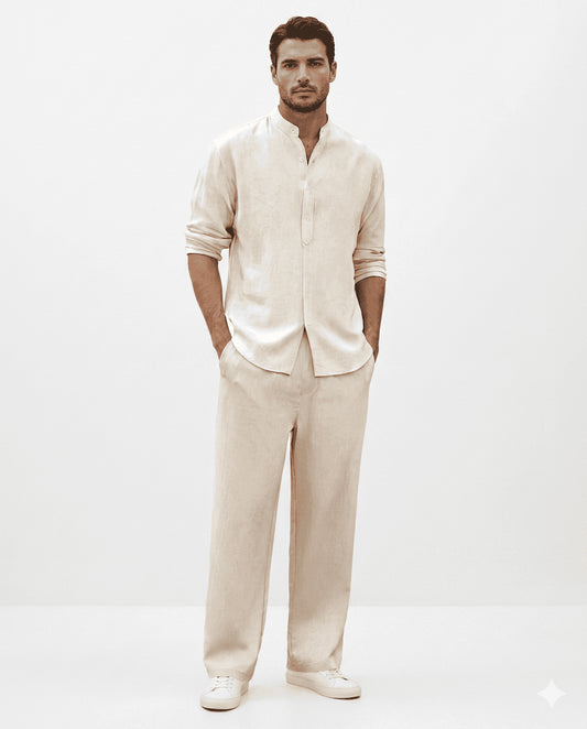 Men’s Casual Set – Henley Long Sleeve & Elastic Waist Trousers