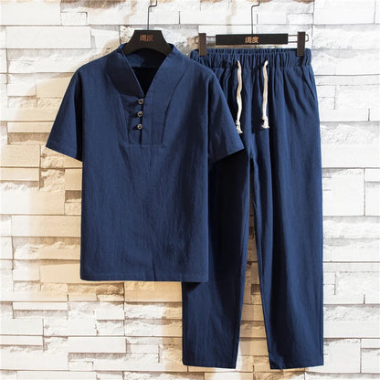 Men’s Linen Set – Summer 2025 Casual Short Sleeve (M–5XL)