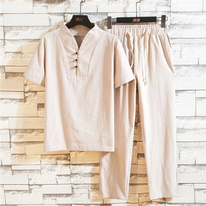 Men’s Linen Set – Summer 2025 Casual Short Sleeve (M–5XL)