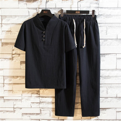 Men’s Linen Set – Summer 2025 Casual Short Sleeve (M–5XL)