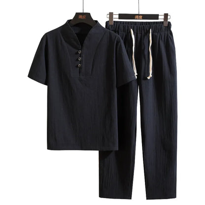 Men’s Linen Set – Summer 2025 Casual Short Sleeve (M–5XL)