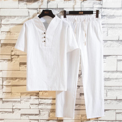 Men’s Linen Set – Summer 2025 Casual Short Sleeve (M–5XL)