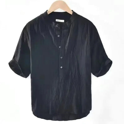 Men’s Cotton-Linen Shirt – Casual Henley Short Sleeve