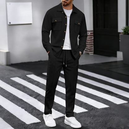 Men’s Waffle Set – Casual Button Jacket & Trousers