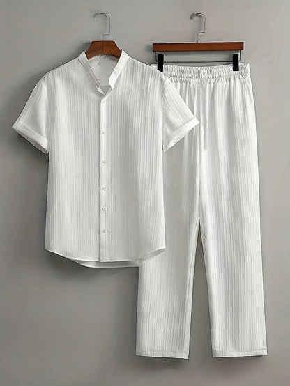 Men’s Summer Set – Short Sleeve Shirt & Drawstring Trousers | Buy 3 Get 20% Off