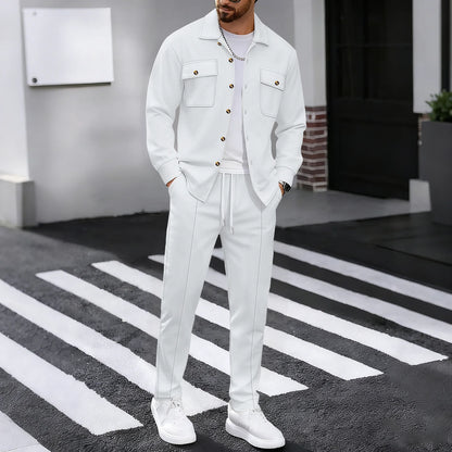 Men’s Waffle Set – Casual Button Jacket & Trousers