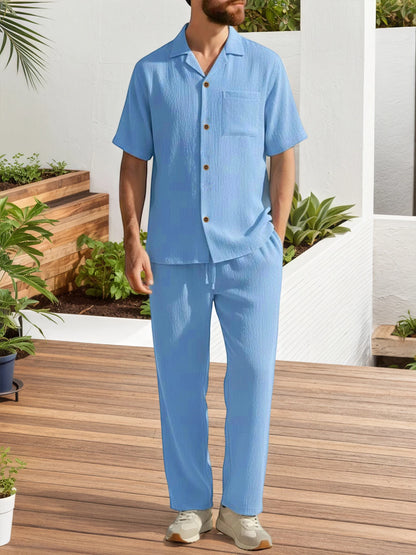 Men’s Casual Set – Short Sleeve Shirt & Trousers