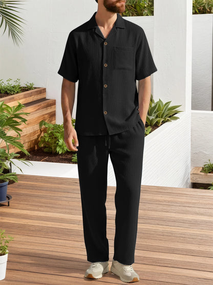 Men’s Casual Set – Short Sleeve Shirt & Trousers