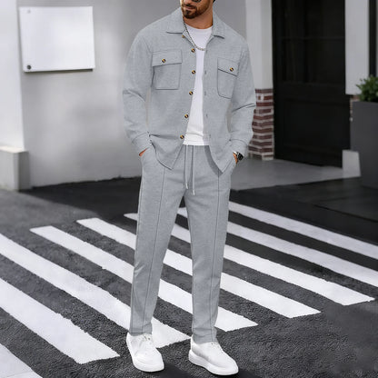 Men’s Waffle Set – Casual Button Jacket & Trousers