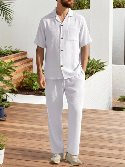 Men’s Casual Set – Short Sleeve Shirt & Trousers