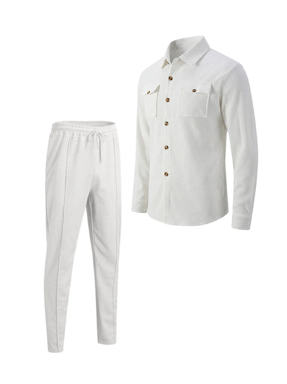 Men’s Waffle Set – Casual Button Jacket & Trousers