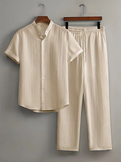 Men’s Summer Set – Short Sleeve Shirt & Drawstring Trousers | Buy 3 Get 20% Off