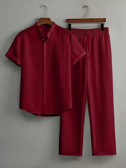 Men’s Summer Set – Short Sleeve Shirt & Drawstring Trousers | Buy 3 Get 20% Off