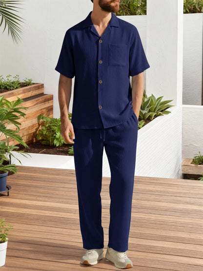 Men’s Casual Set – Short Sleeve Shirt & Trousers