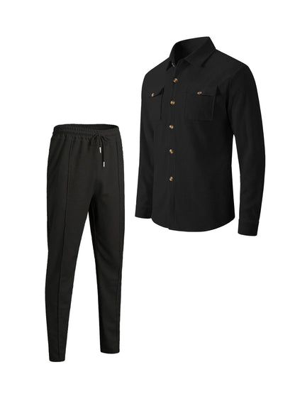 Men’s Waffle Set – Casual Button Jacket & Trousers