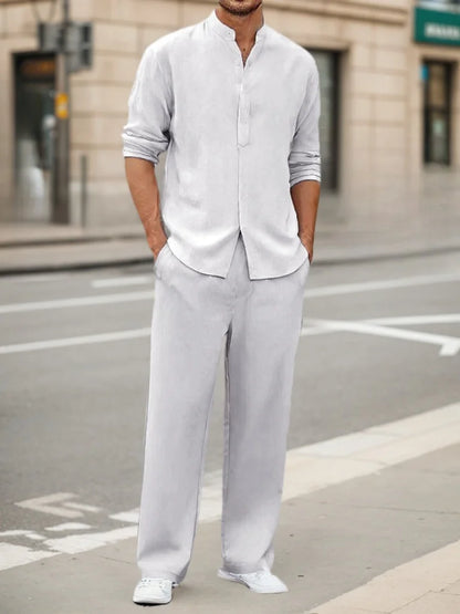 Men’s Casual Set – Henley Long Sleeve & Elastic Waist Trousers