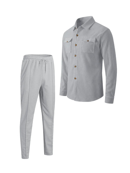Men’s Waffle Set – Casual Button Jacket & Trousers