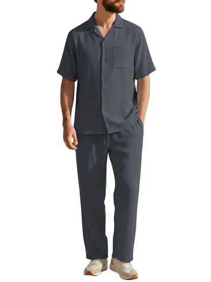 Men’s Casual Set – Short Sleeve Shirt & Trousers