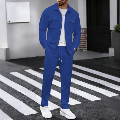 Men’s Waffle Set – Casual Button Jacket & Trousers