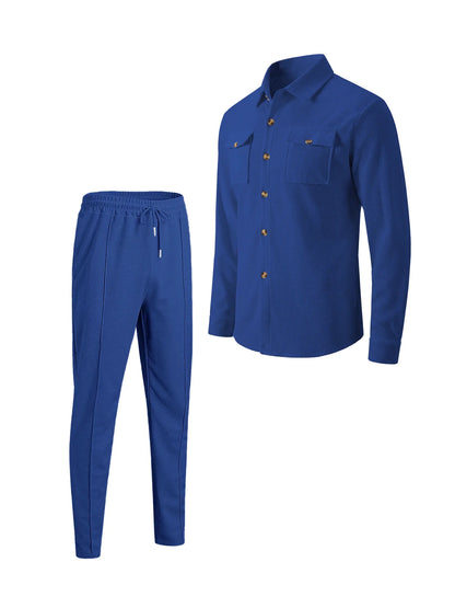 Men’s Waffle Set – Casual Button Jacket & Trousers