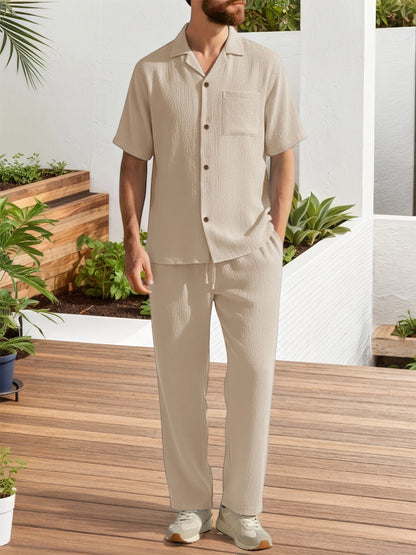 Men’s Casual Set – Short Sleeve Shirt & Trousers