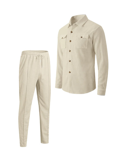 Men’s Waffle Set – Casual Button Jacket & Trousers