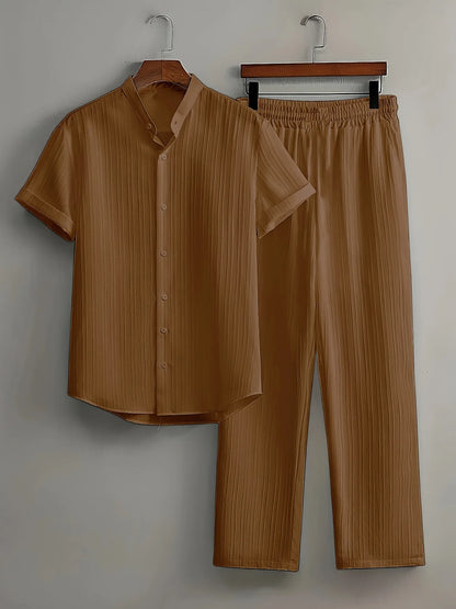 Men’s Summer Set – Short Sleeve Shirt & Drawstring Trousers | Buy 3 Get 20% Off