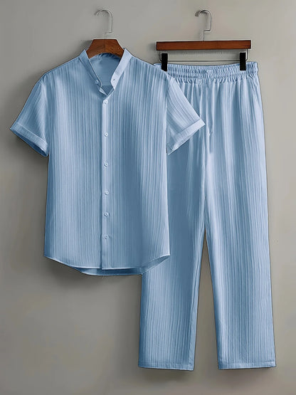 Men’s Summer Set – Short Sleeve Shirt & Drawstring Trousers | Buy 3 Get 20% Off