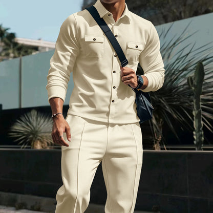 Men’s Waffle Set – Casual Button Jacket & Trousers