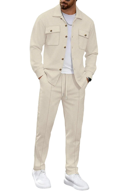 Men’s Waffle Set – Casual Button Jacket & Trousers