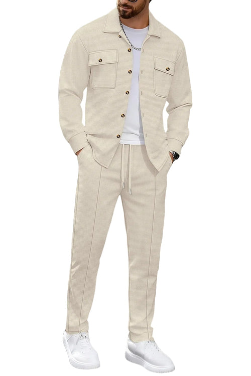 Men’s Waffle Set – Casual Button Jacket & Trousers