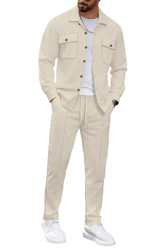 Men’s Waffle Set – Casual Button Jacket & Trousers